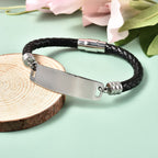 Braided Leather Bracelet with Lock (Size - 8) in Stainless Steel