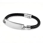 Braided Leather Bracelet with Lock (Size - 8) in Stainless Steel