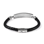 Braided Leather Bracelet with Lock (Size - 8) in Stainless Steel