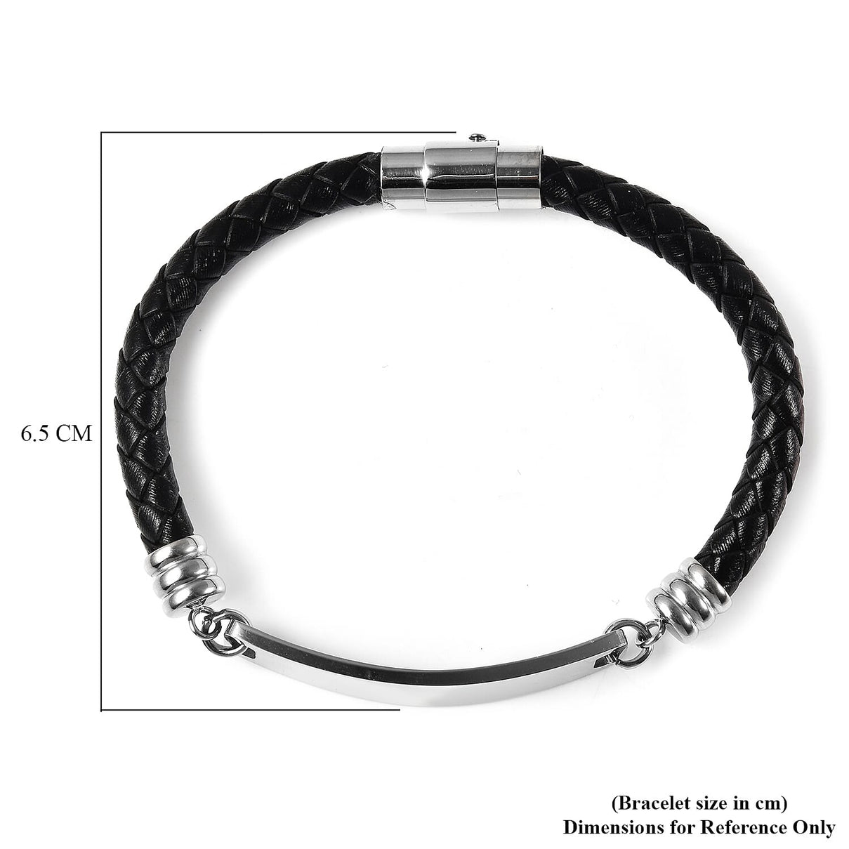 Braided Black Leather ID Bracelet Size 8 in Silver Tone 6122699 6