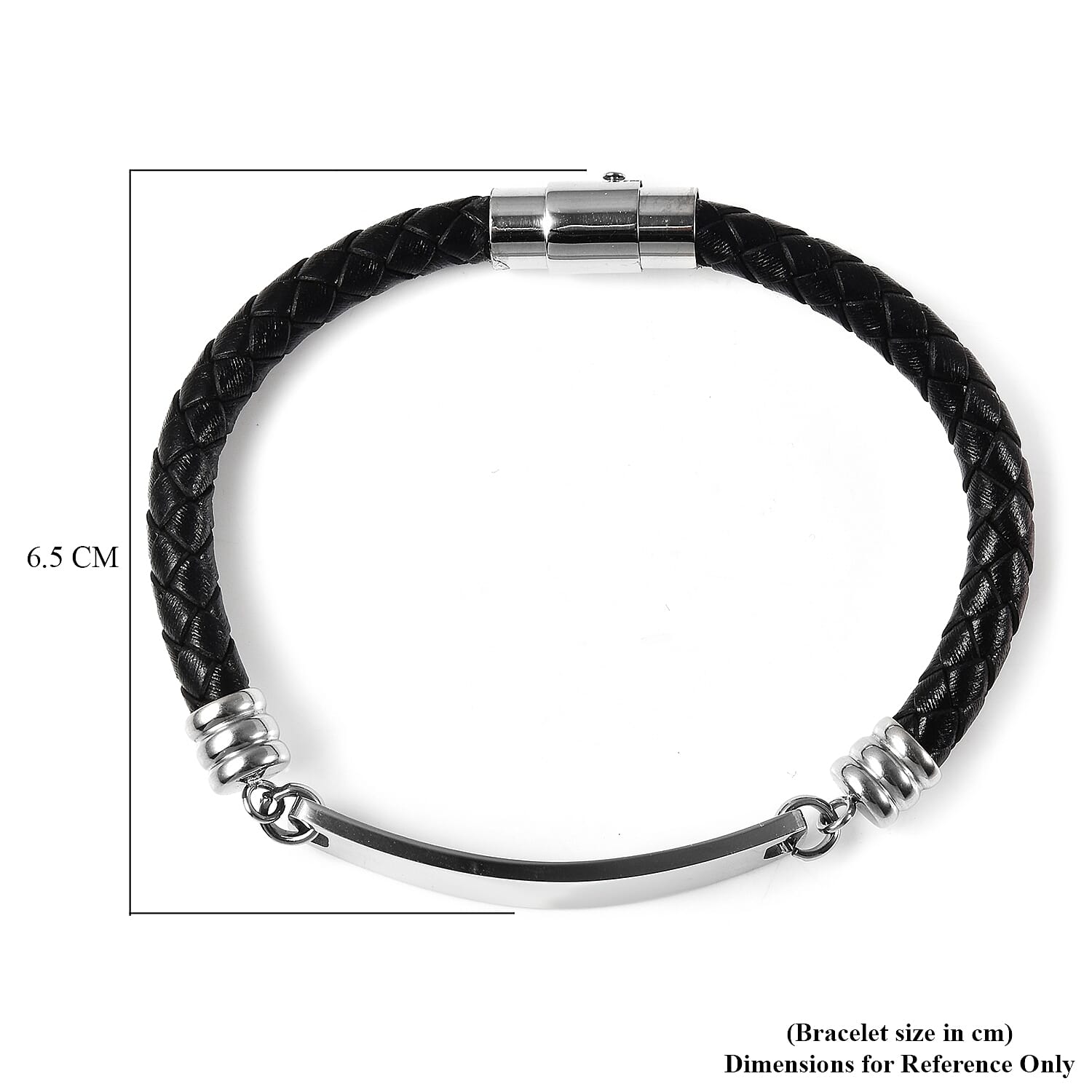 Braided Black Leather ID Bracelet Size 8 in Silver Tone 6122699 6