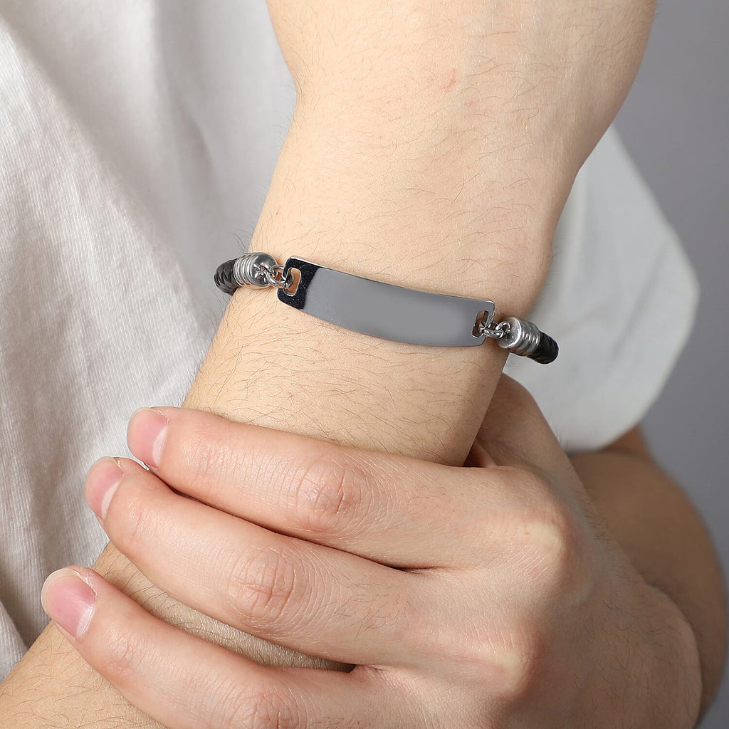 Braided Leather Bracelet with Lock (Size - 8) in Stainless Steel