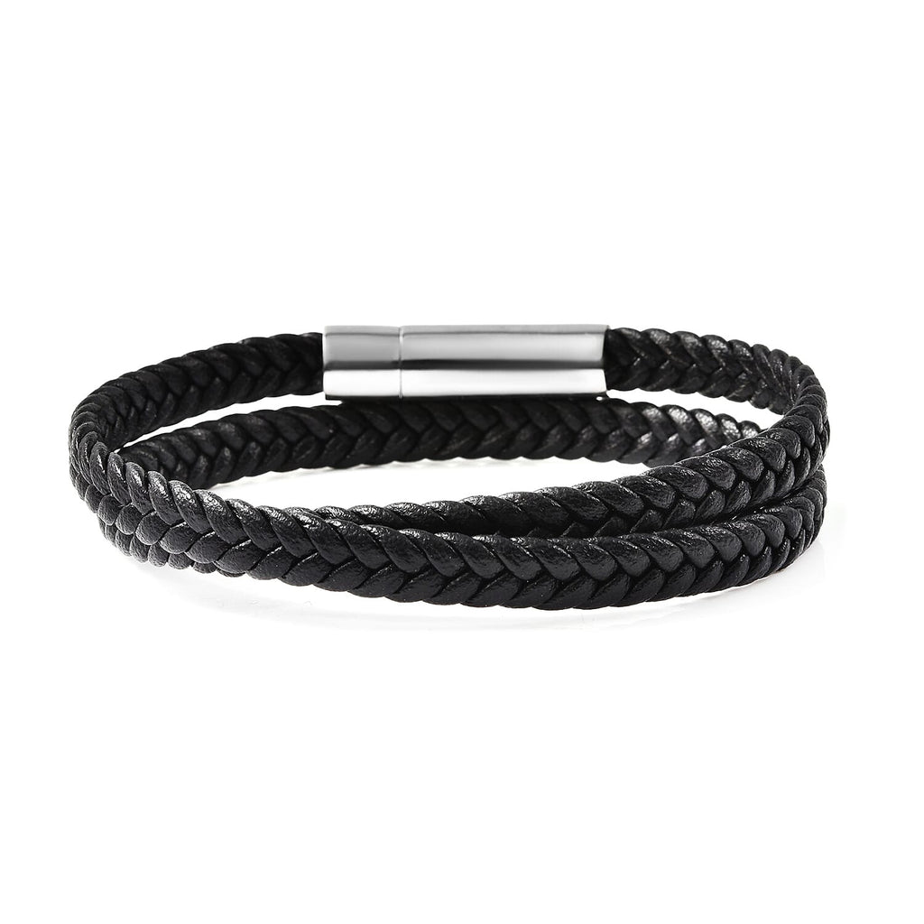 Braided Microfibre Leather Bracelet (Size 7.75) with Magnetic Lock in Stainless Steel