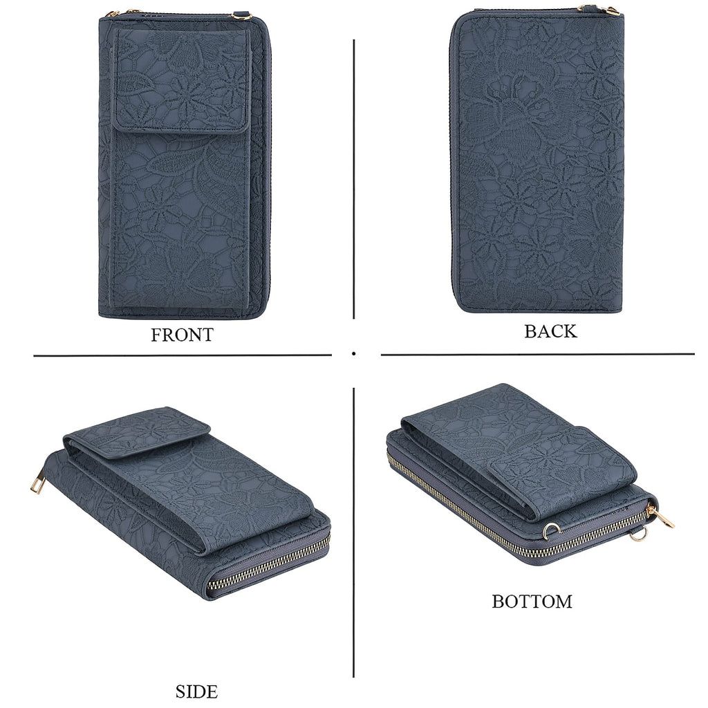 LA MAREY Set of 2 RFID Protected Crossbody Phone Bag & Flower Cuff Bracelet - Navy Blue