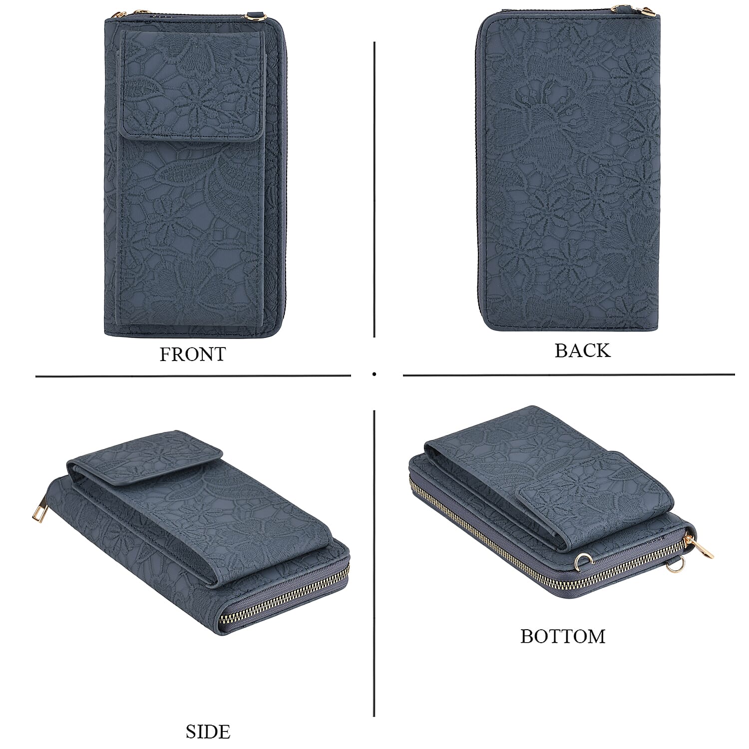 LA MAREY Set of 2 RFID Protected Crossbody Phone Bag &amp; Flower Cuff Bracelet - Navy Blue 4455512 4