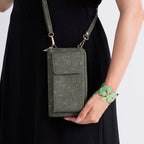 LA MAREY Set of 2 RFID Protected Crossbody Phone Bag & Flower Cuff Bracelet - Hunter Green
