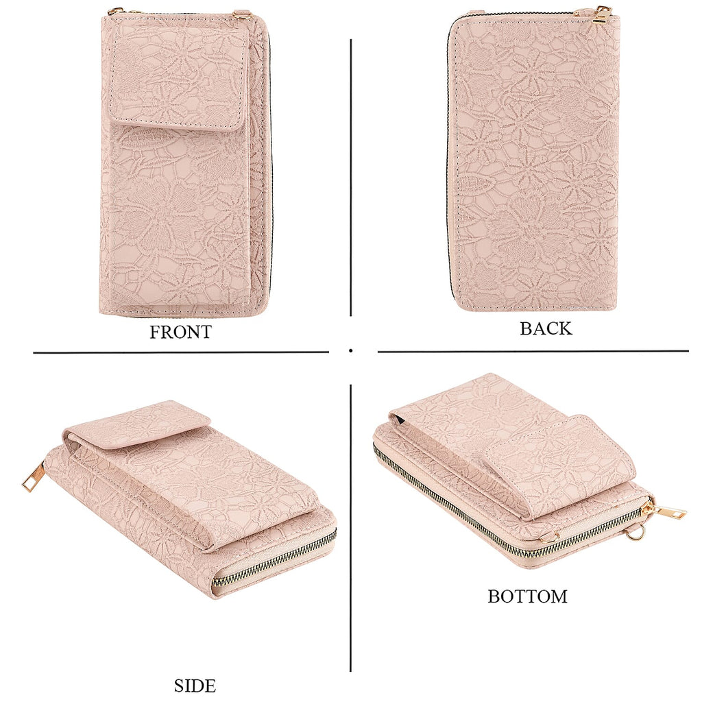 LA MAREY Set of 2 RFID Protected Crossbody Phone Bag & Flower Cuff Bracelet - Pink