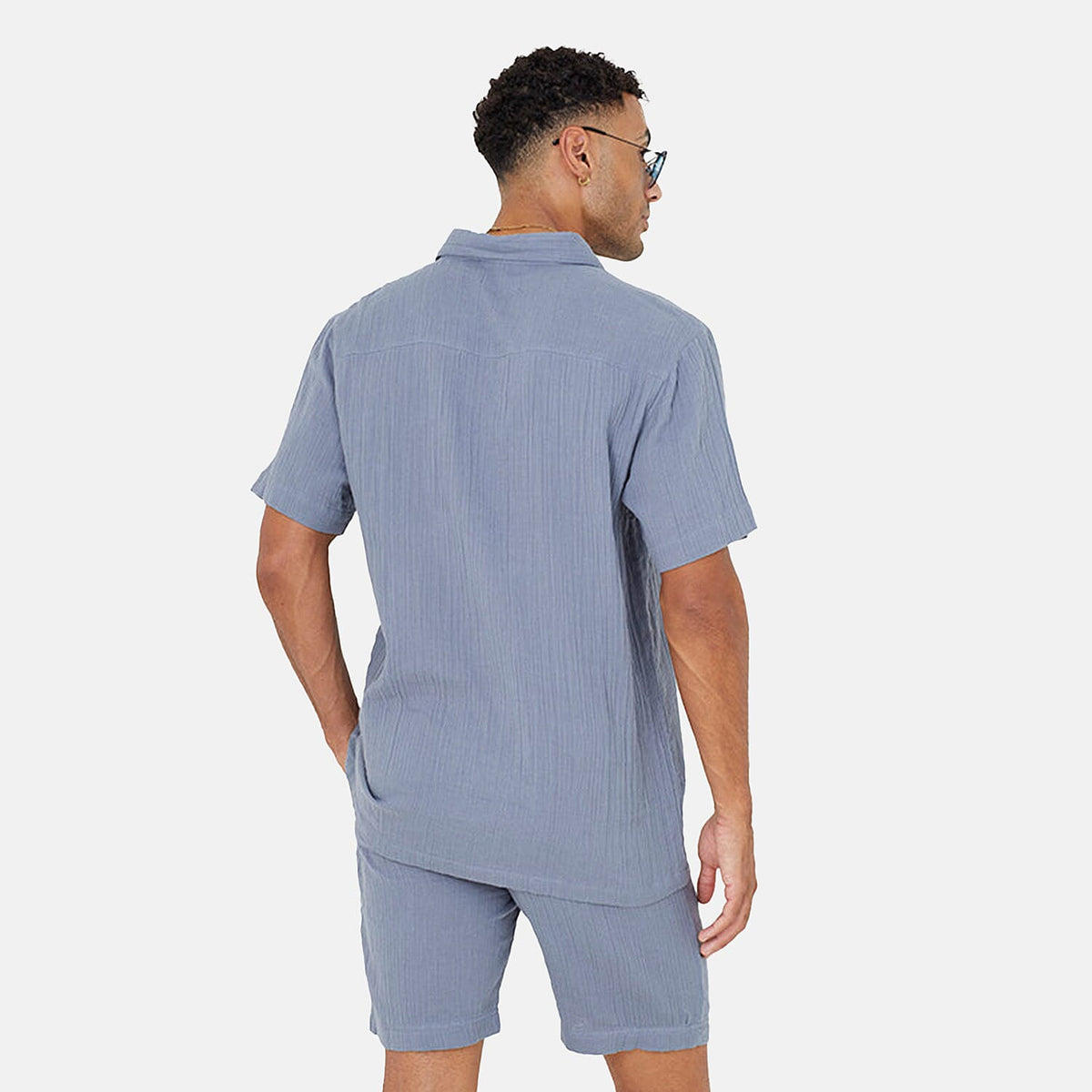 Brave Soul 100% Cotton Mens Short Sleeved Natural Crimp Effect Shirt with Regular Collar (Size M) - Mid Blue V32631837 2
