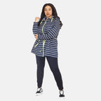 Brave Soul Stripe Pattern Water Resistant Hooded Rain Mac (Size 22) - Navy - White