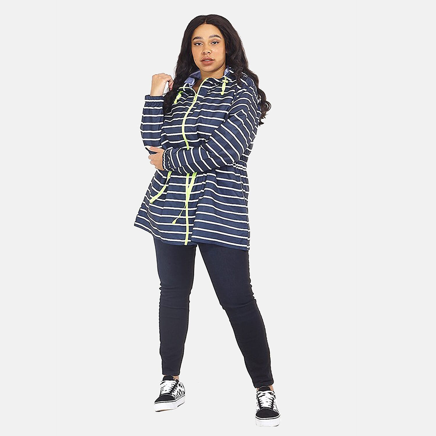 Stripe Pattern Water Resistant Hooded Rain Jackets (Size 20) - Navy 7230642 0