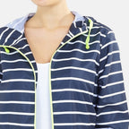 Brave Soul Stripe Pattern Water Resistant Hooded Rain Mac (Size 22) - Navy - White