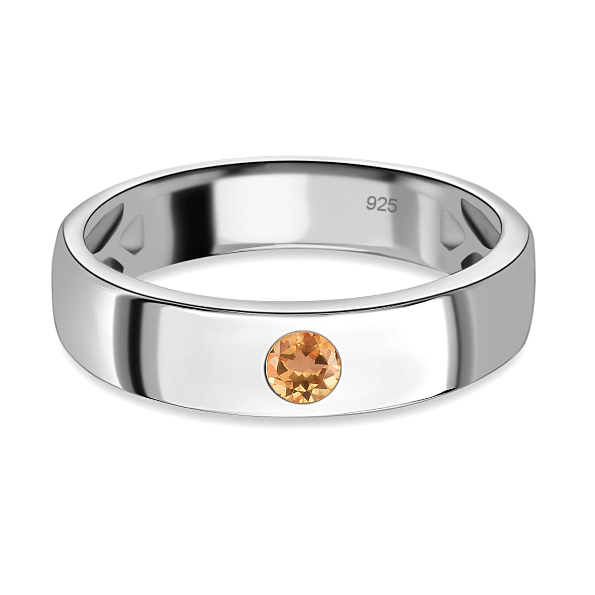 Brazilian Citrine Solitaire Wedding Band Ring in Platinum Plated Sterling Silver 3634787 0