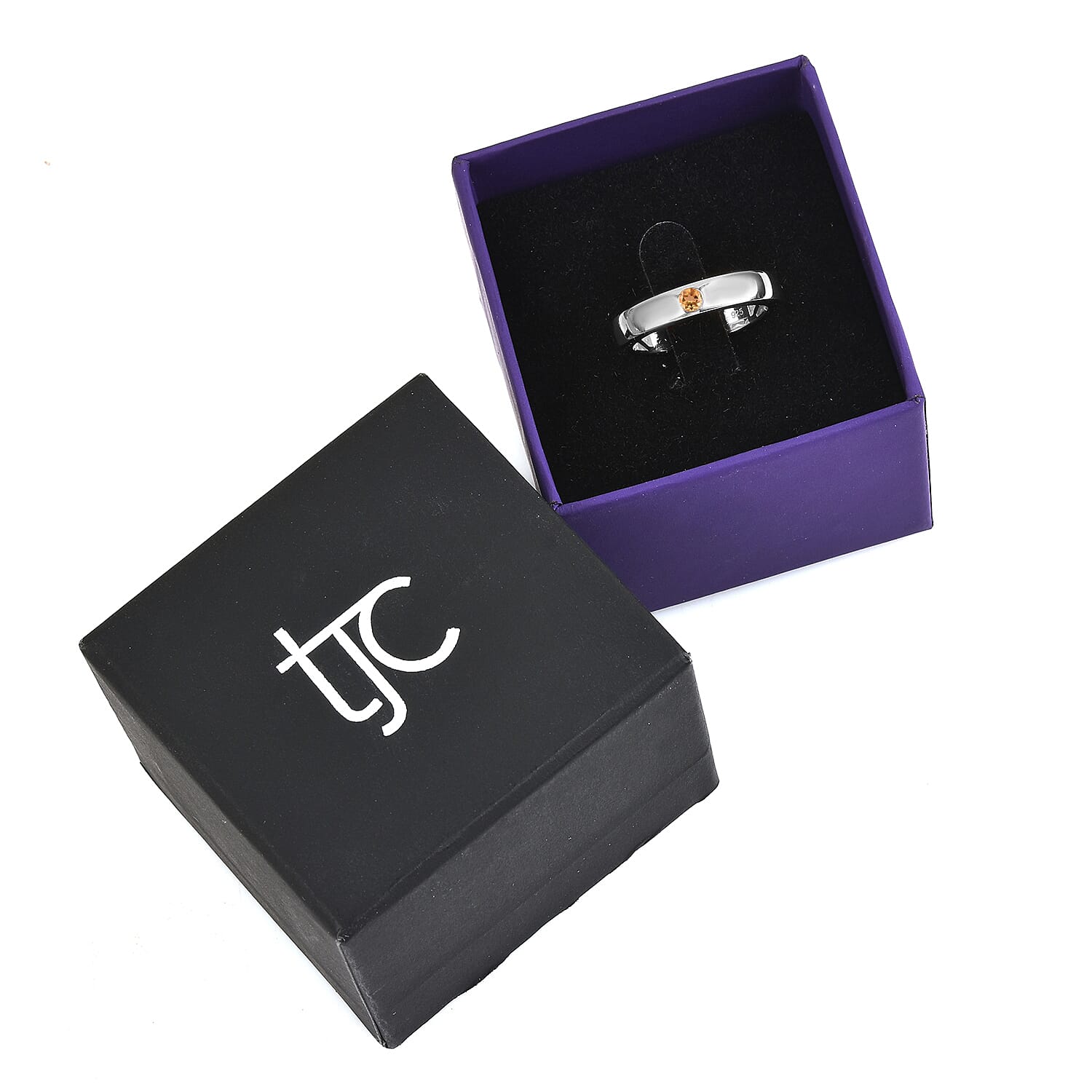 Brazilian Citrine Solitaire Wedding Band Ring in Platinum Plated Sterling Silver 3634787 4