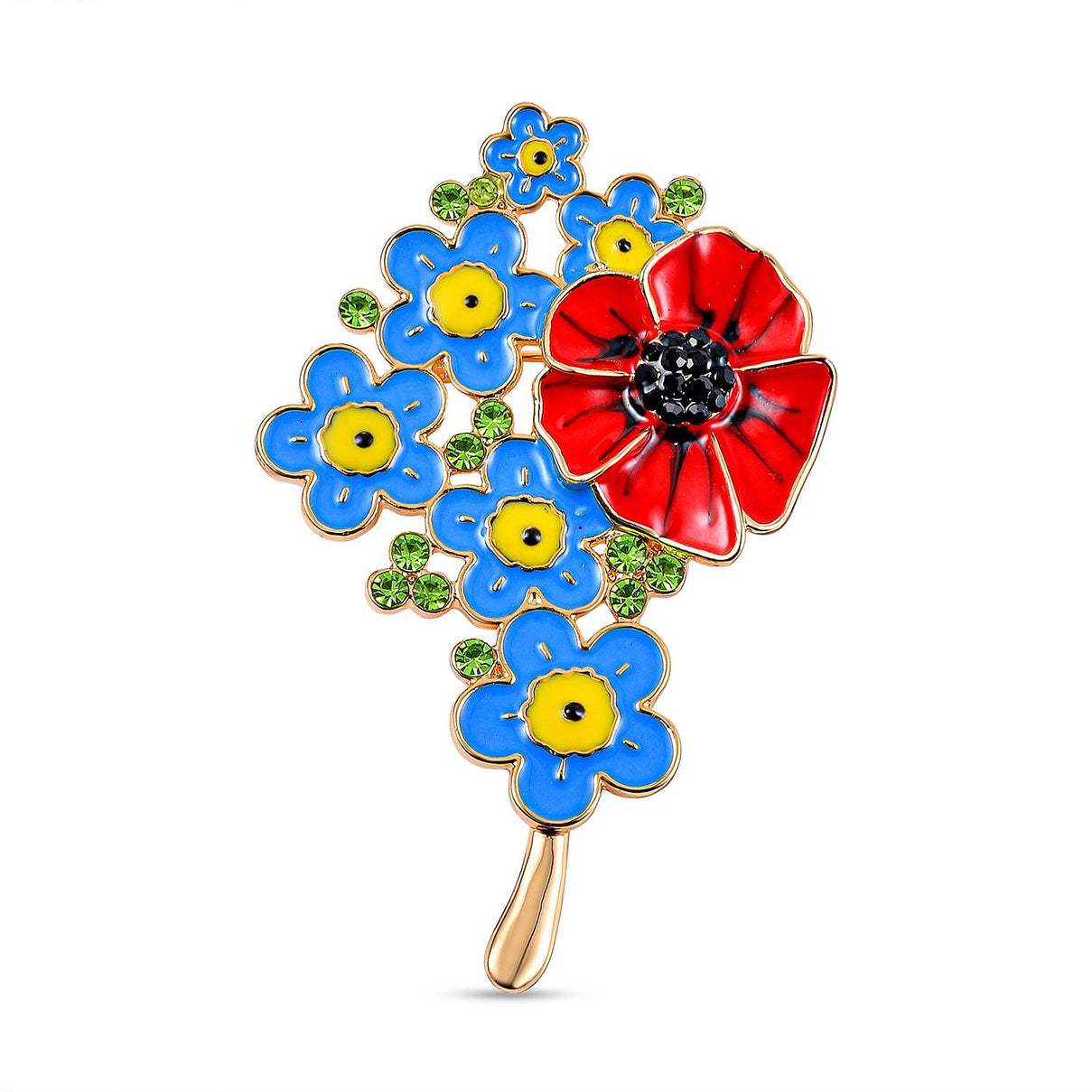 Multi-Colour Austrian Crystal Enamelled Poppy Floral Brooch 7595092 0