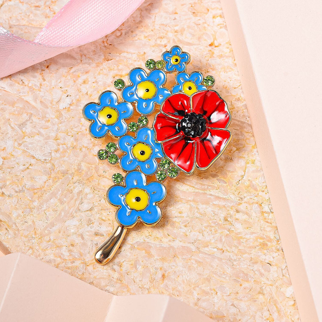 Black & Green Austrian Crystal Enamlled Poppy Brooch