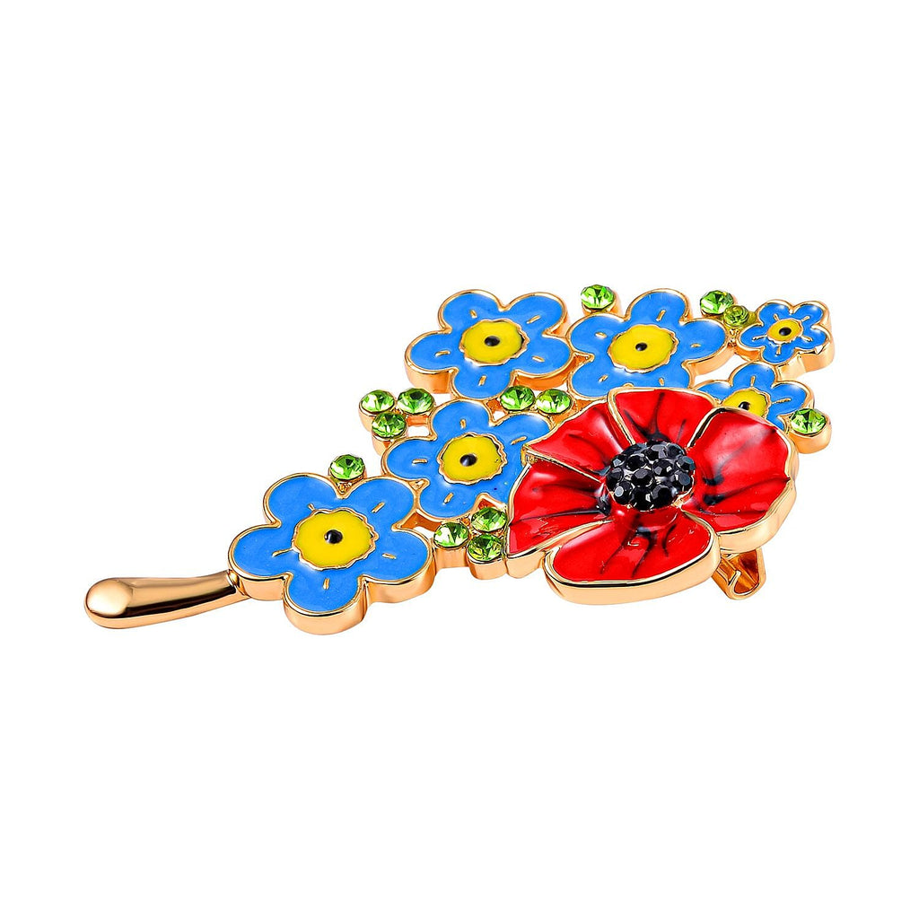 Black & Green Austrian Crystal Enamlled Poppy Brooch