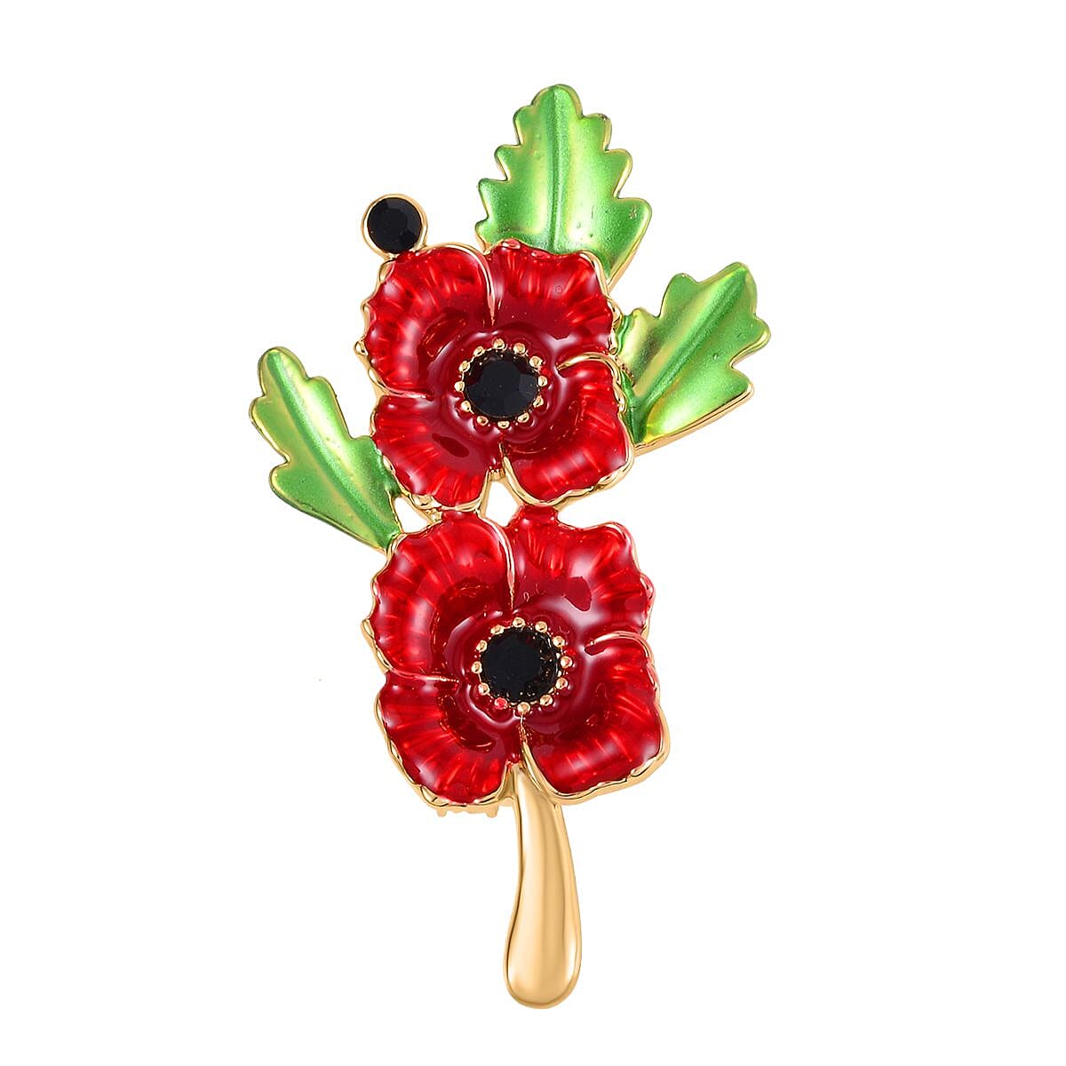 Black Austrian Crystal Enamelled Poppy Floral Brooch 7595089 0