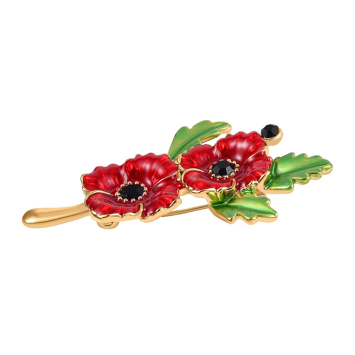 Black Austrian Crystal Enamelled Poppy Floral Brooch 7595089 2