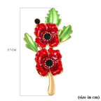 Black Crystal Poppy Rememberance Flower Brooch in Yellow Gold Tone