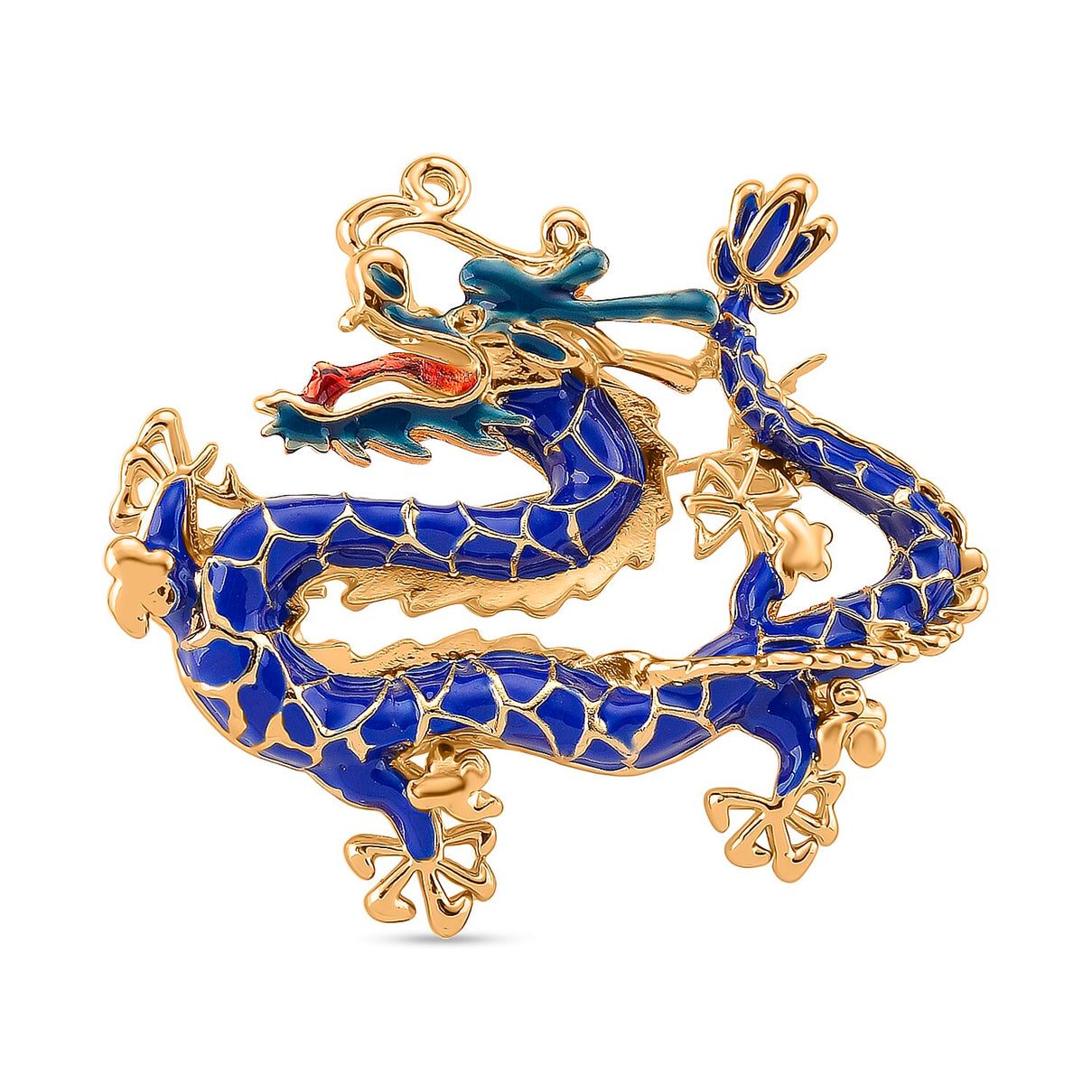 Dragon Blue Enamelled Brooch in Yellow Gold Colour Tone 8199725 0