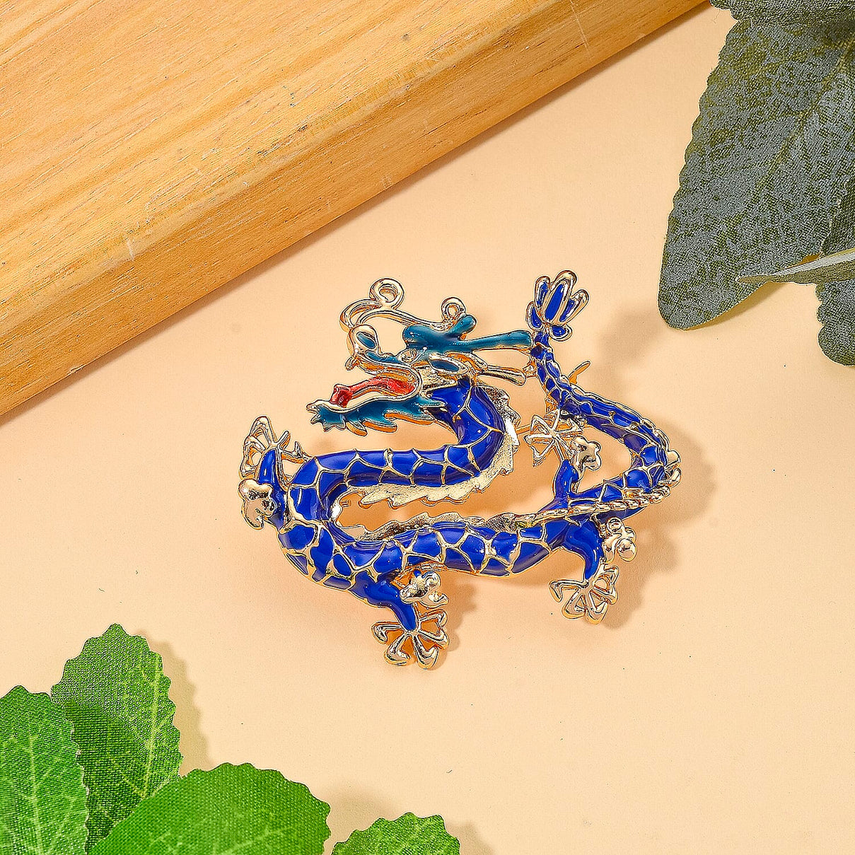 Dragon Blue Enamelled Brooch in Yellow Gold Colour Tone 8199725 2