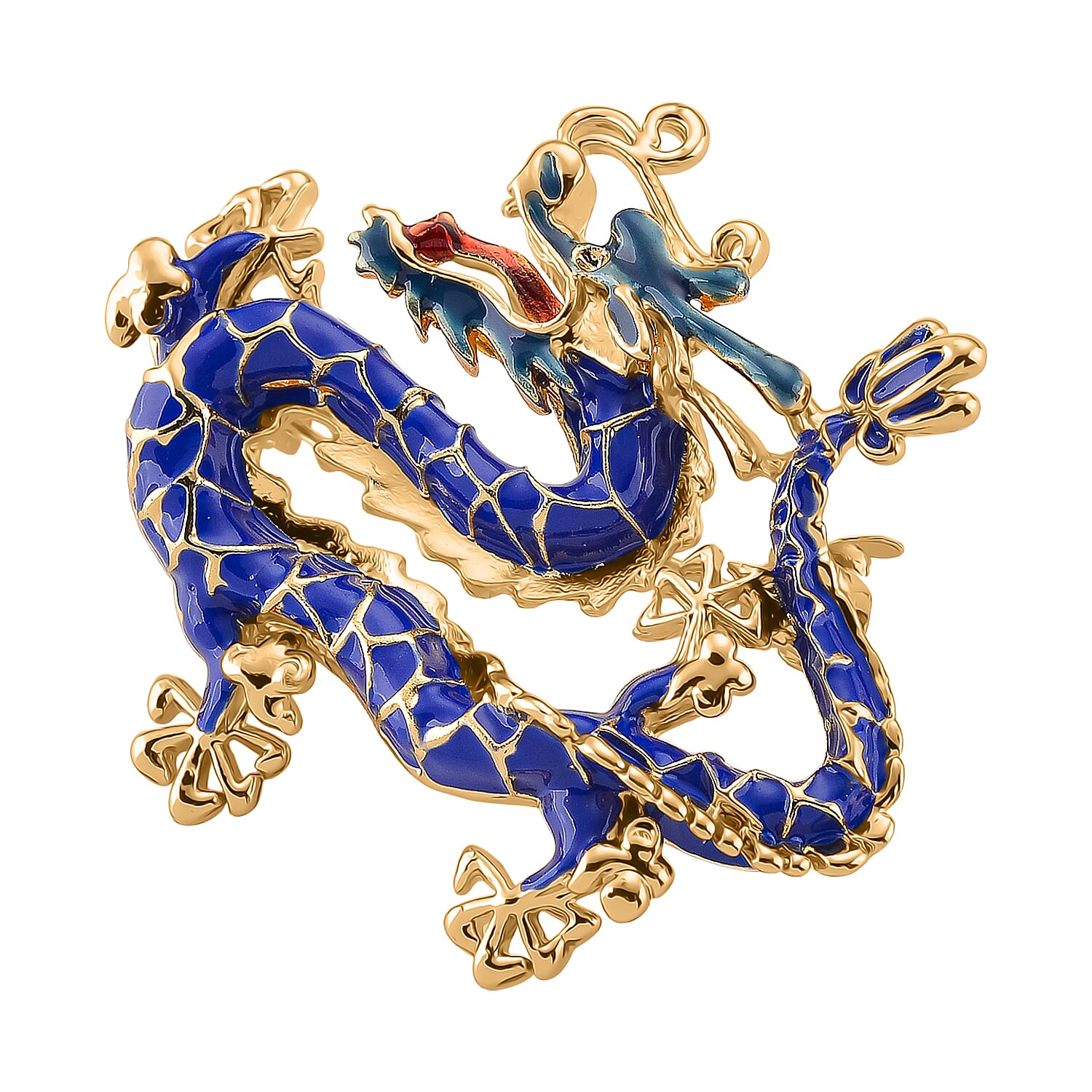 Dragon Blue Enamelled Brooch in Yellow Gold Colour Tone 8199725 3
