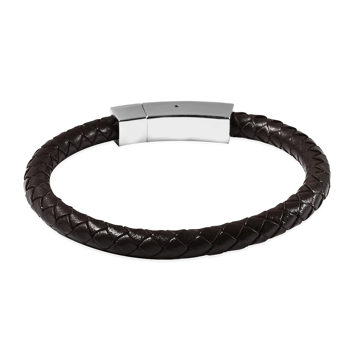 Brown Genuine Leather Bracelet Size 8 with Magnetic Lock in Silver Tone 6298528 1