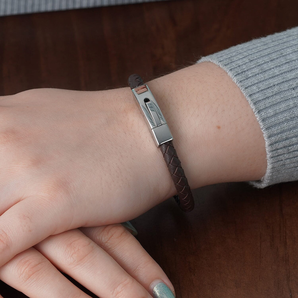 Brown Genuine Leather Bracelet Size 8 with Magnetic Lock in Silver Tone 6298528 2