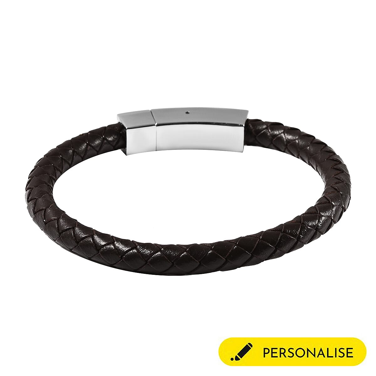 Brown Genuine Leather Bracelet Size 8 with Magnetic Lock in Silver Tone 6298528 3