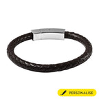 Brown Genuine Leather Bracelet (Size 8) with Magnetic Lock in Stainless Steel