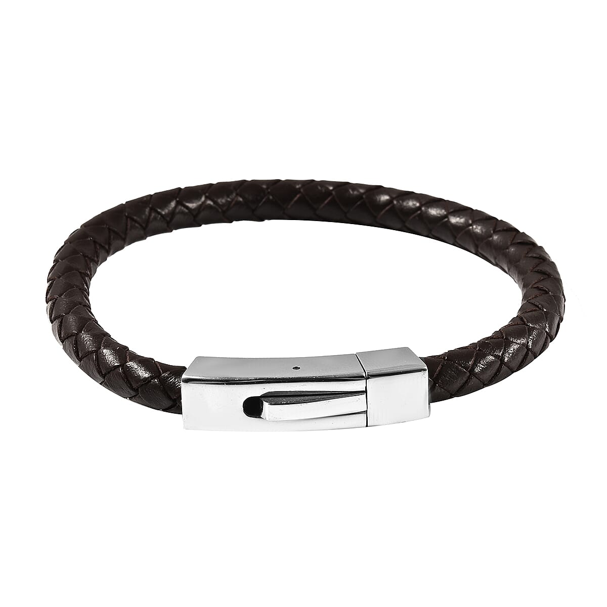 Brown Genuine Leather Bracelet Size 8 with Magnetic Lock in Silver Tone 6298528 4
