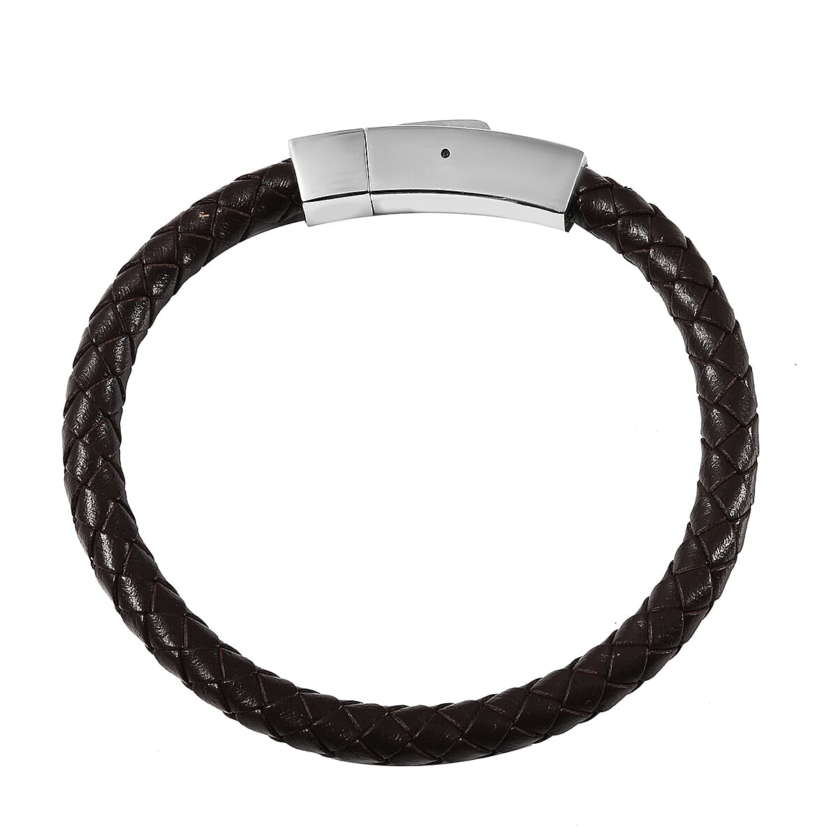 Brown Genuine Leather Bracelet Size 8 with Magnetic Lock in Silver Tone 6298528 5