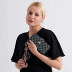 Set of 2 RFID Blocking Checkered Wallet and Compact Square Mirror - Black