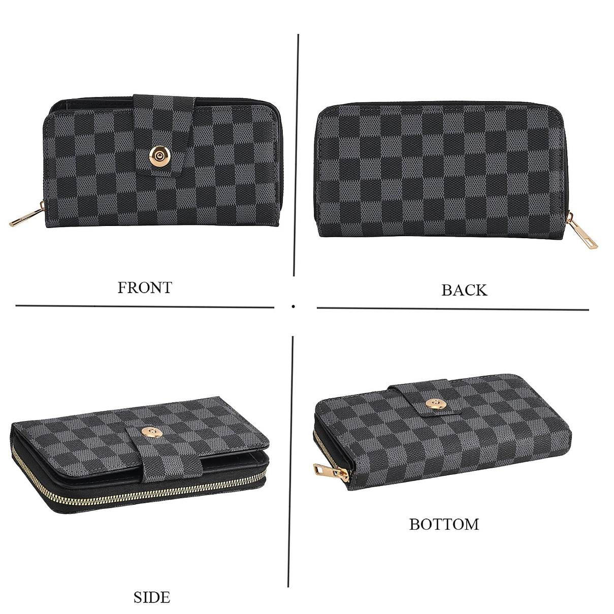 Set of 2 RFID Blocking Checkered Wallet and Compact Square Mirror - Black 4455937 4