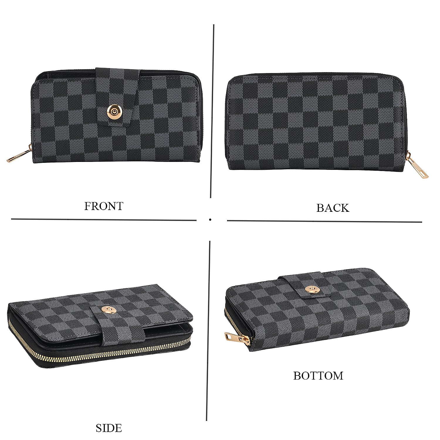 Set of 2 RFID Blocking Checkered Wallet and Compact Square Mirror - Black 4455937 4