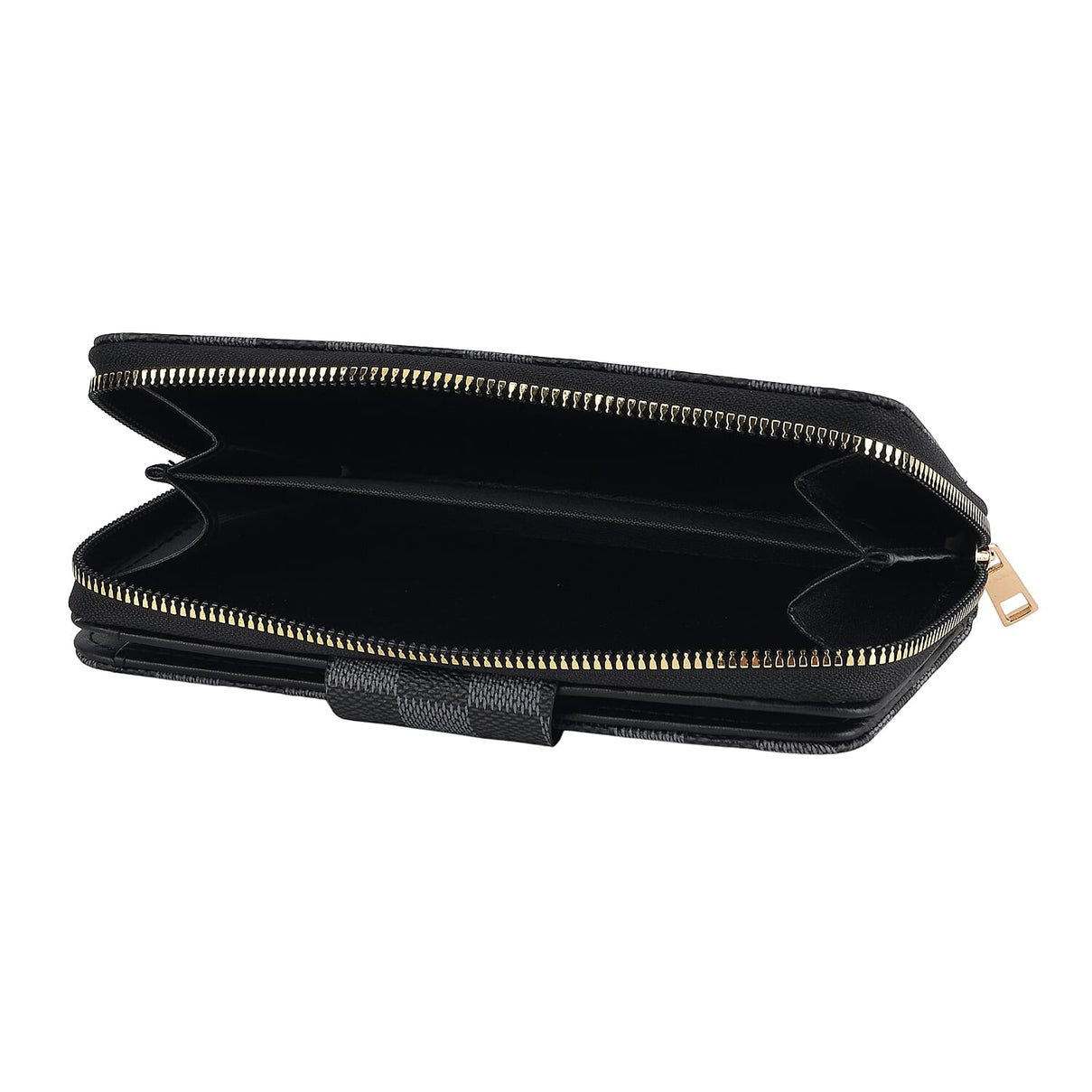 Set of 2 RFID Blocking Checkered Wallet and Compact Square Mirror - Black 4455937 5
