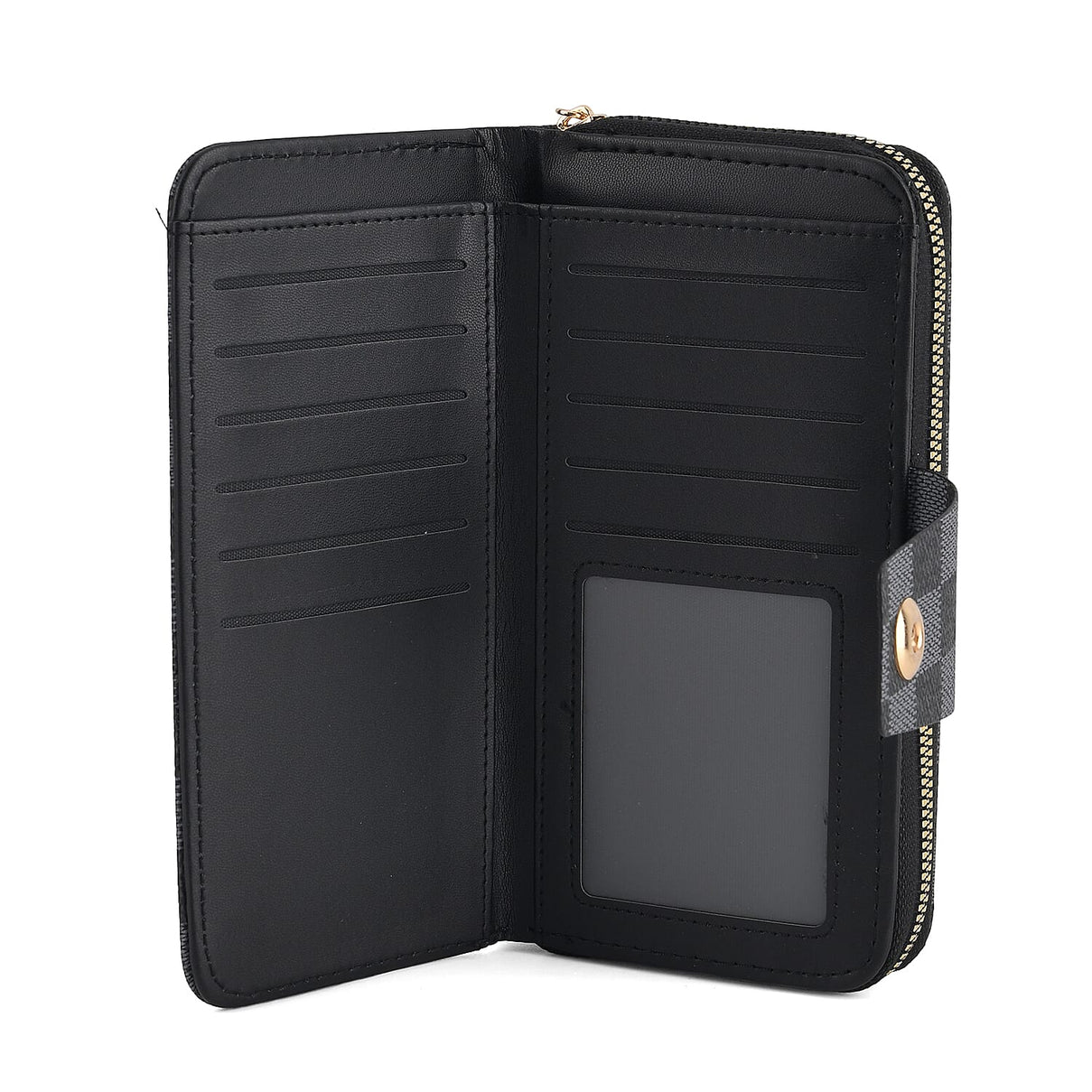 Set of 2 RFID Blocking Checkered Wallet and Compact Square Mirror - Black 4455937 6