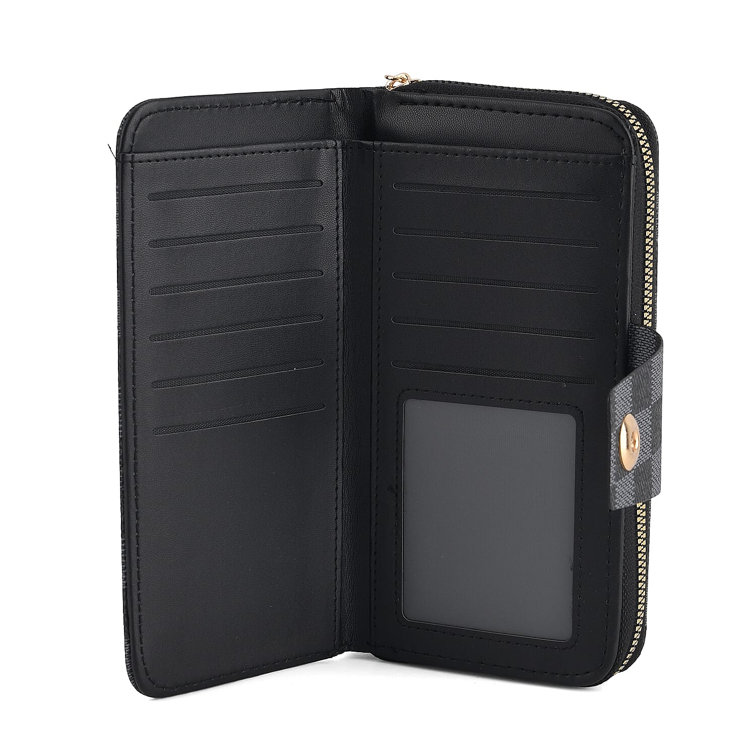 Set of 2 RFID Blocking Checkered Wallet and Compact Square Mirror - Black 4455937 6