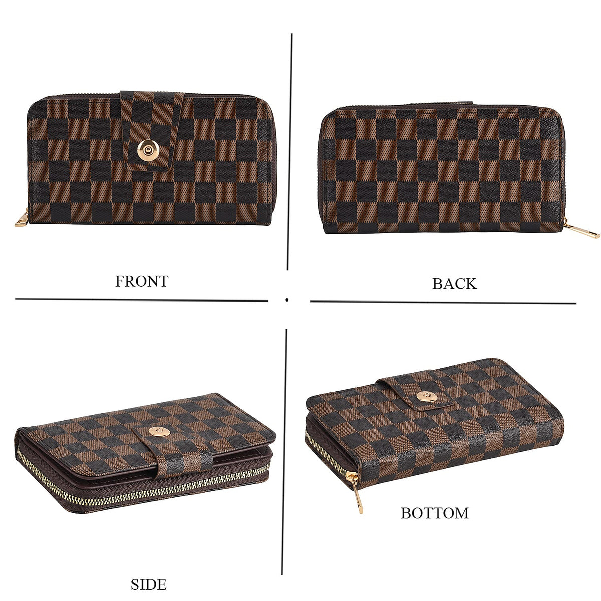 Set of 2 RFID Blocking Checkered Wallet and Compact Square Mirror - Brown V32516561 4