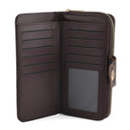 Set of 2 RFID Blocking Checkered Wallet and Compact Square Mirror - Brown