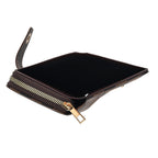 Set of 2 RFID Blocking Checkered Wallet and Compact Square Mirror - Brown