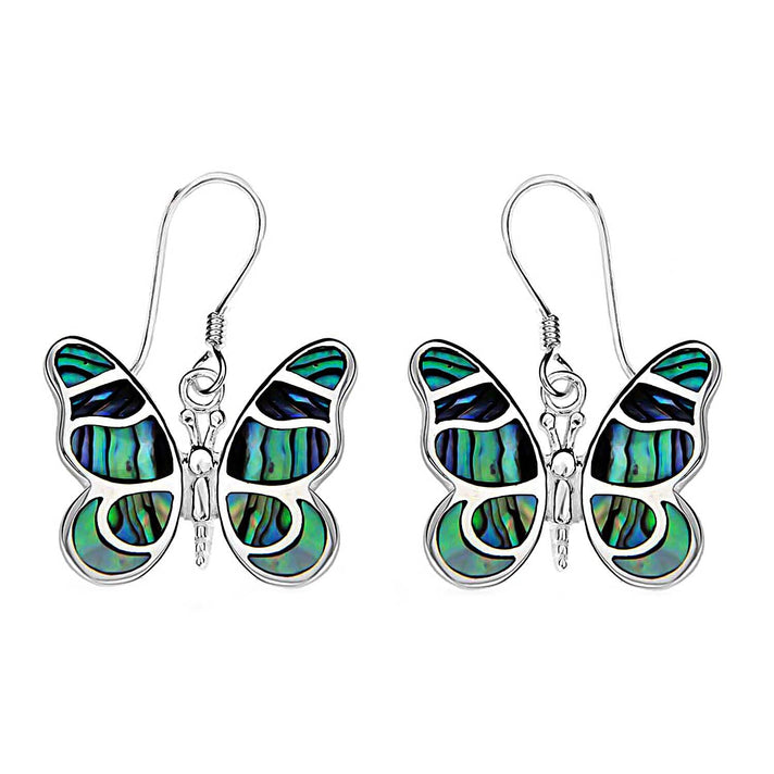 Sterling Silver Pave Shell 2mm x 18mm Butterfly Drop Earrings 7315539 1