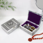 Set of 2 - Butterfly Embossed Handcrafted Aluminium Jewellery Box (Size 20x13x7 cm) - Silver & Red