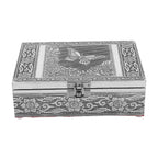 Set of 2 - Butterfly Embossed Handcrafted Aluminium Jewellery Box (Size 20x13x7 cm) - Silver & Red