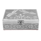 Set of 2 - Butterfly Embossed Handcrafted Aluminium Jewellery Box (Size 20x13x7 cm) - Silver & Red