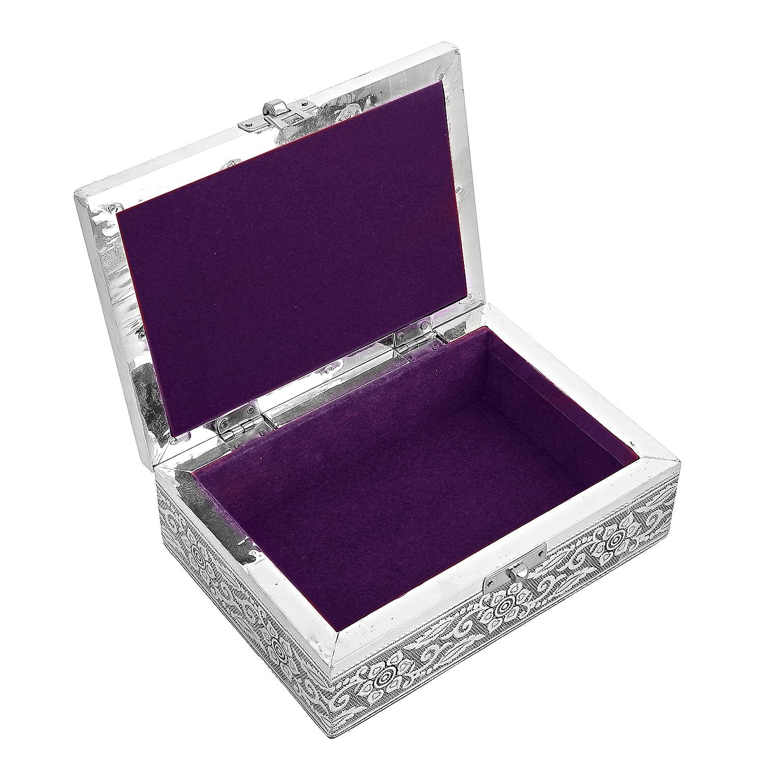 Set of 2 - Butterfly Embossed Handcrafted Aluminium Jewellery Box (Size 20x13x7 cm) - Silver &amp; Red 7515324 6