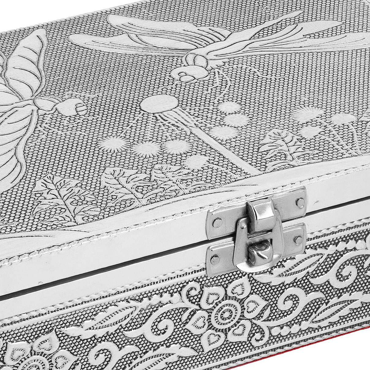 Set of 2 - Butterfly Embossed Handcrafted Aluminium Jewellery Box (Size 20x13x7 cm) - Silver &amp; Red 7515324 8