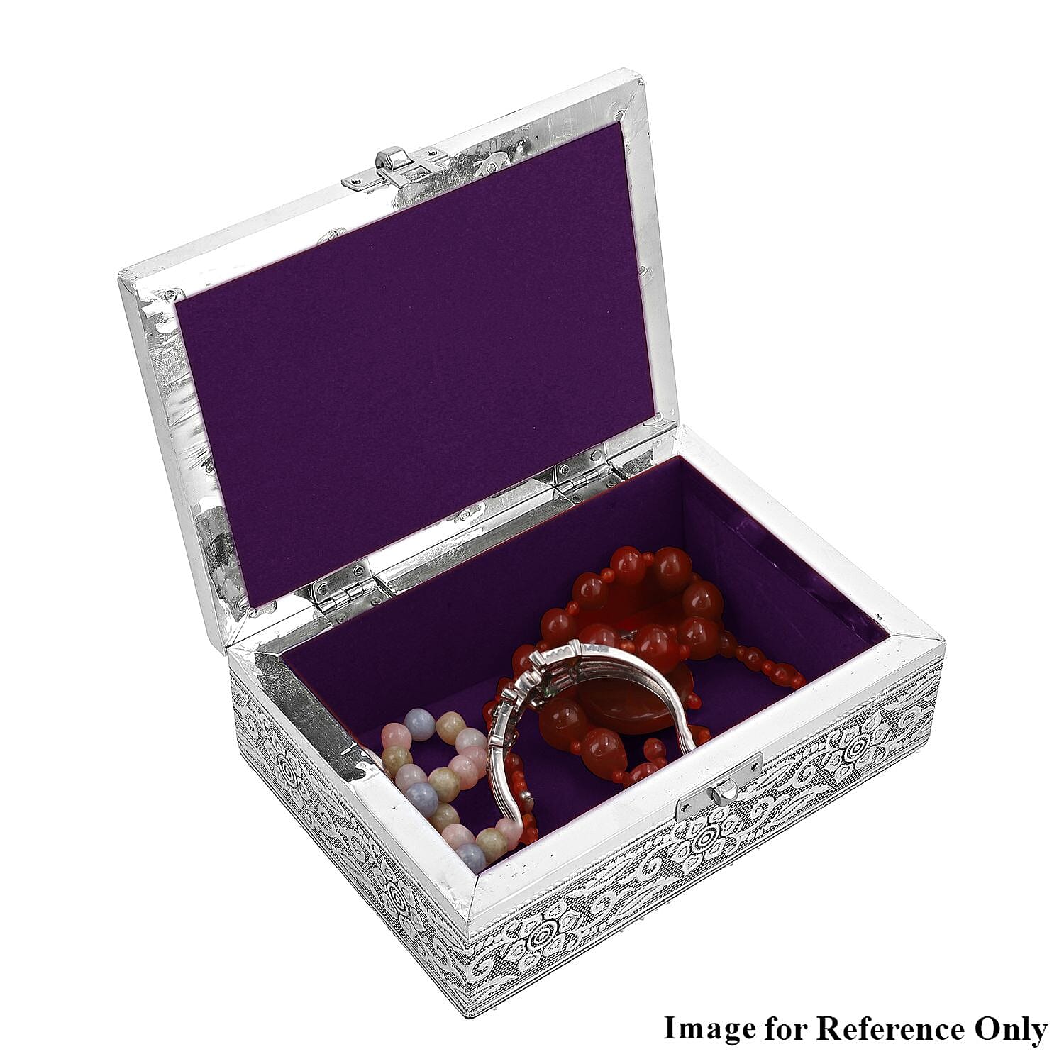 Set of 2 - Butterfly Embossed Handcrafted Aluminium Jewellery Box (Size 20x13x7 cm) - Silver &amp; Red 7515324 9