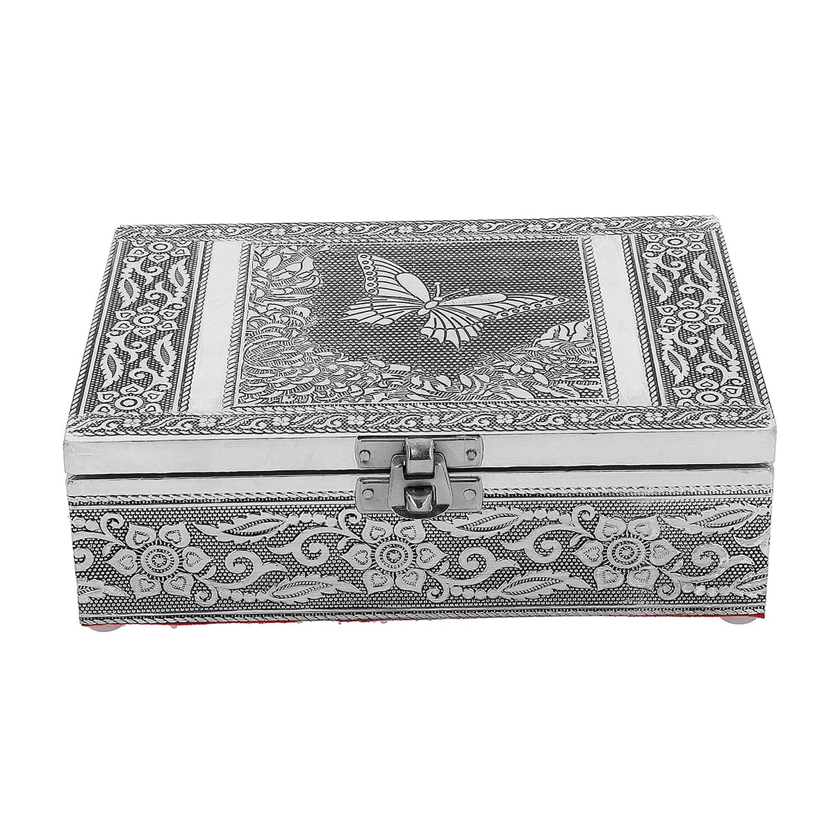 Set of 2 - Butterfly Embossed Handcrafted Aluminium Jewellery Box (Size 20x13x7 cm) - Silver &amp; Red 7515324 2