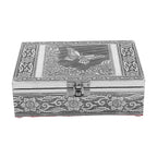 Set of 2 - Butterfly Embossed Handcrafted Aluminium Jewellery Box (Size 20x13x7 cm) - Silver & Red